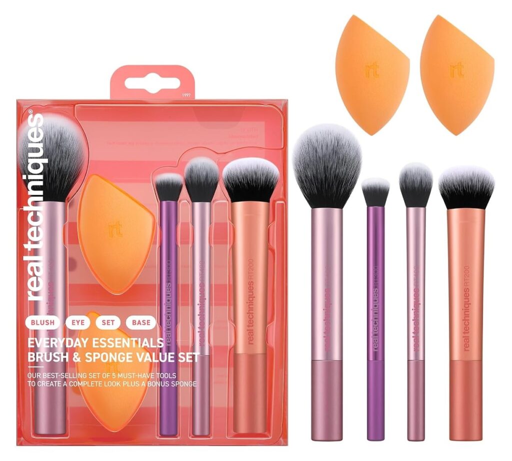 Real Techniques Everyday Essentials cruelty-free makeup brush set with sponges PETA certified